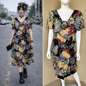 Holly Harp 70s 80s Floral Punk Painterly Ruffle Dress